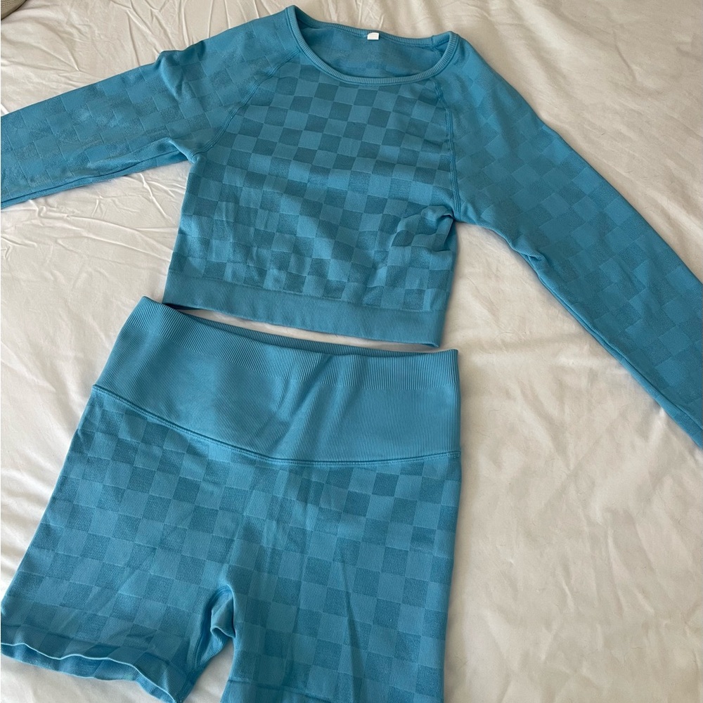 Target JOYLAB Jacquard Seamless High-Rise Shorts and Long Sleeve Shirt